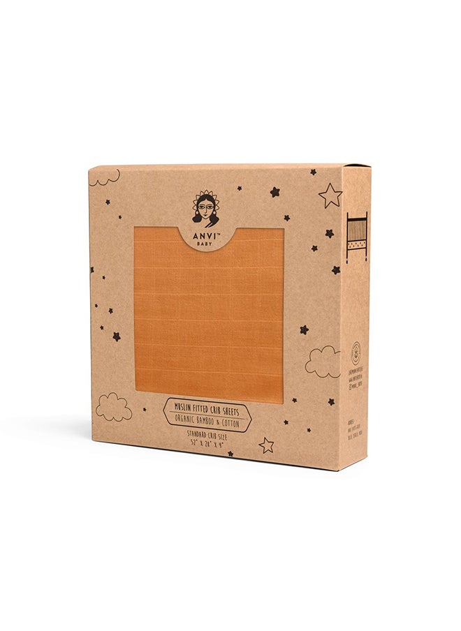 Anvi Baby Organic Bamboo Muslin Fitted Sheet- Mustard  - Image 2
