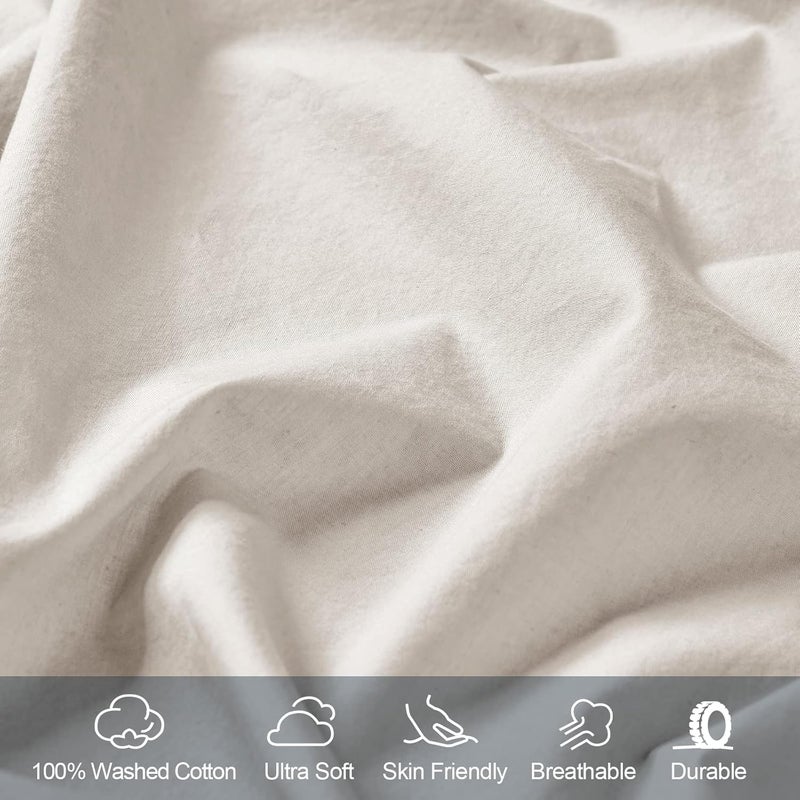 PHF 100% Garment Washed Cotton Fitted Sheet Queen Size (152cm x 203cm), Cozy Cloud Soft Linen Bottom Sheet, Deep 40cm Pocket, Easy Fit and Breathable, Natural - Image 2