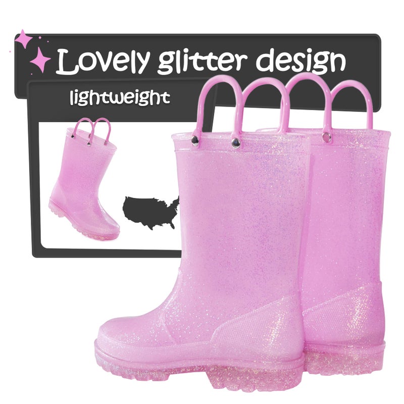 K KomForme Girls Rain Boots,Kids Glitter Waterproof Boots with Easy-on Handles - Image 2