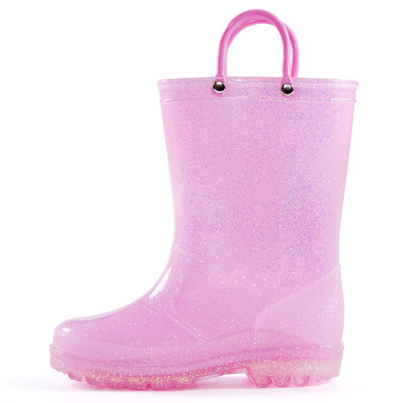 K KomForme Girls Rain Boots,Kids Glitter Waterproof Boots with Easy-on Handles - Image 1