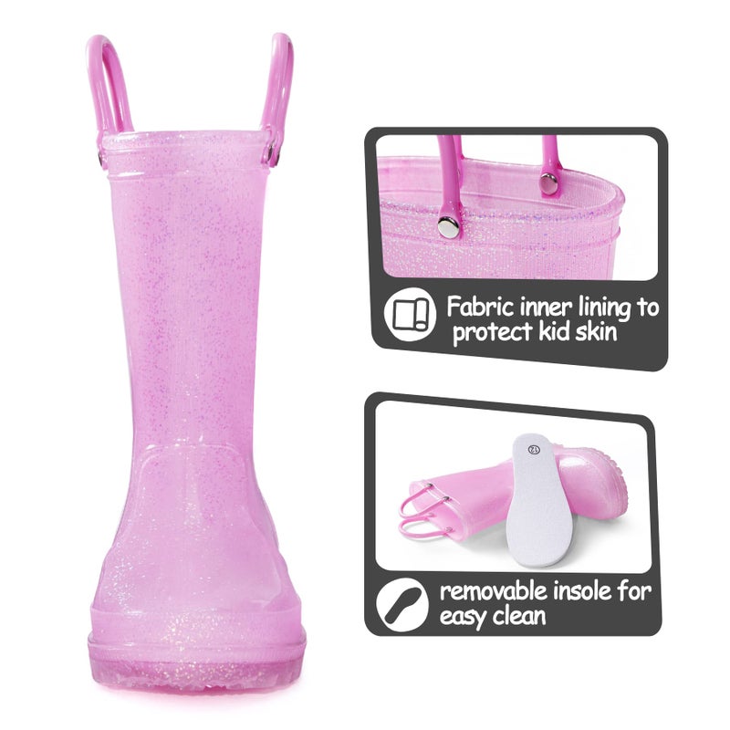K KomForme Girls Rain Boots,Kids Glitter Waterproof Boots with Easy-on Handles - Image 4