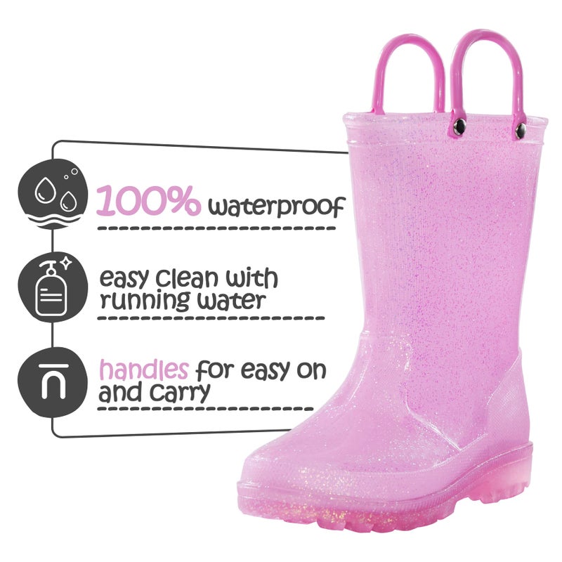 K KomForme Girls Rain Boots,Kids Glitter Waterproof Boots with Easy-on Handles - Image 3