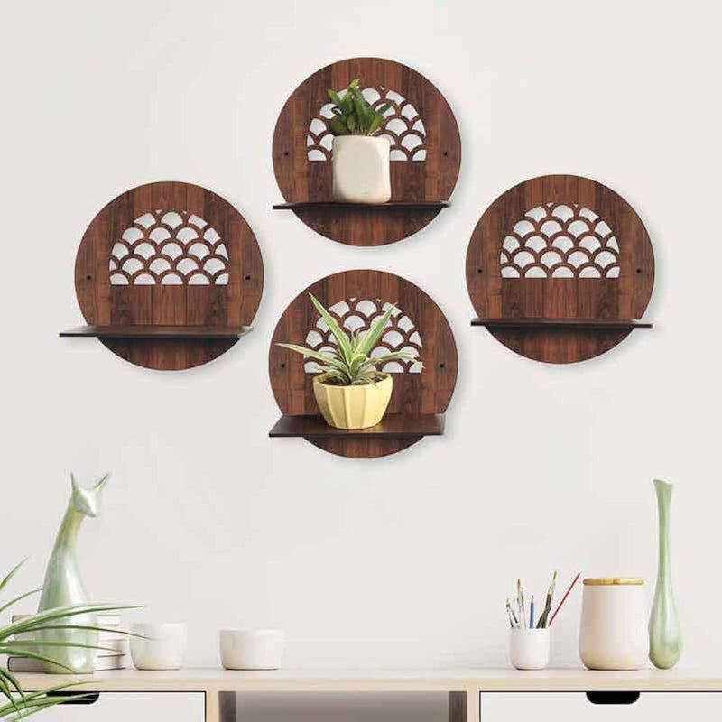 Rellon Rellon Industries Wall Mounted Shelf for Living Room Stylish MDF Floating Shelf Freestanding for Living Room Bedroom Kitchen Easy Assembly Set of 4Round Shelf - Image 1