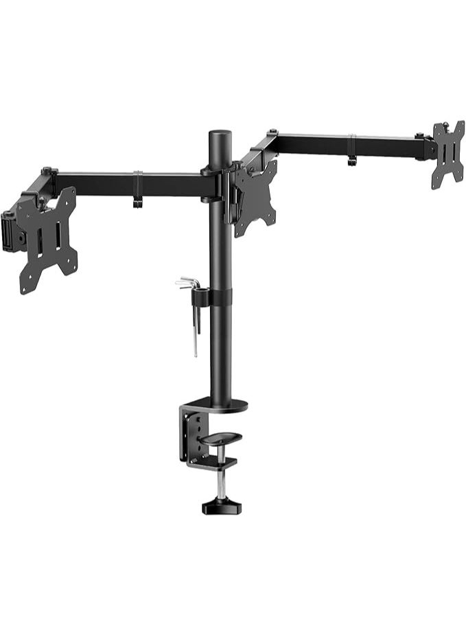 Triple Monitor Desk Mount & Gas Spring Arm – Heavy-Duty Stand for 3 Computer Screens (13 to 24 Inches) – Supports 10 kg Per Arm – Height Adjustable with 2 Mounting Options – VESA 75x75 & 100x100mm Compatible - Image 1