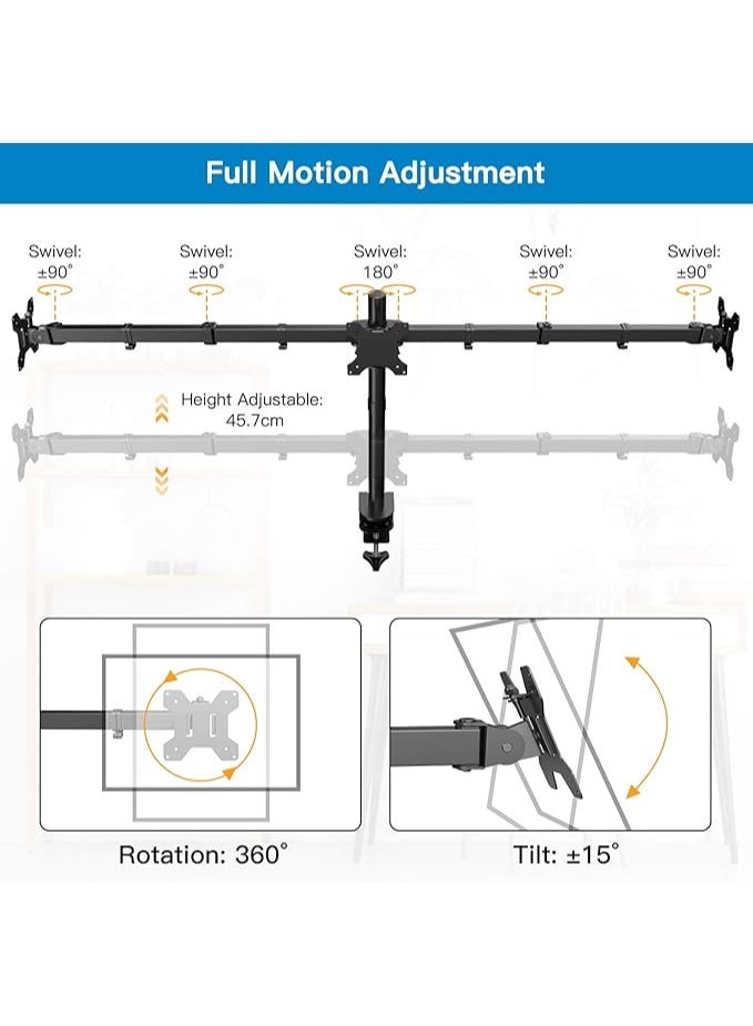 Triple Monitor Desk Mount & Gas Spring Arm – Heavy-Duty Stand for 3 Computer Screens (13 to 24 Inches) – Supports 10 kg Per Arm – Height Adjustable with 2 Mounting Options – VESA 75x75 & 100x100mm Compatible - Image 5