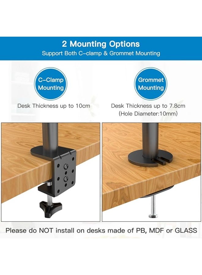 Triple Monitor Desk Mount & Gas Spring Arm – Heavy-Duty Stand for 3 Computer Screens (13 to 24 Inches) – Supports 10 kg Per Arm – Height Adjustable with 2 Mounting Options – VESA 75x75 & 100x100mm Compatible - Image 3