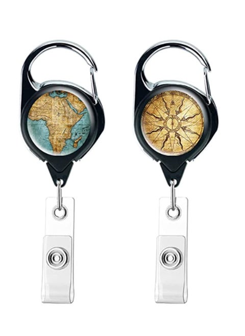2 Pack Heavy Duty Retractable Badge Holder Reel, Retractable Badge Holder with Clip Key Ring for ID Cards Keys Key Reel with Retractable Reel Clip On Card Holders (2-Map Compass)
