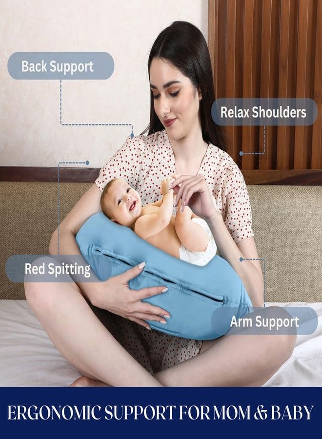Dormyo Cradle Breast Feeding/Nursing Pillow Multifunction Pillow with 5 Different uses, with Printed Water Resistant Velvet Cover Filled with 1 Kg Microfibre Sea Green (22" x 21.5") - Image 2
