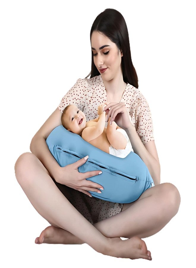 Dormyo Cradle Breast Feeding/Nursing Pillow Multifunction Pillow with 5 Different uses, with Printed Water Resistant Velvet Cover Filled with 1 Kg Microfibre Sea Green (22" x 21.5") - Image 1