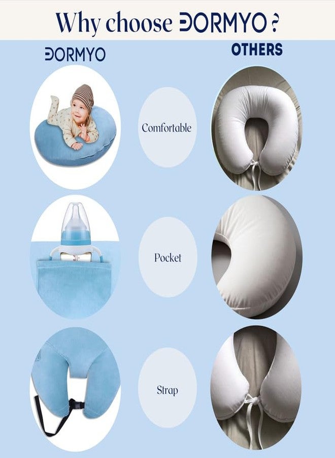 Dormyo Cradle Breast Feeding/Nursing Pillow Multifunction Pillow with 5 Different uses, with Printed Water Resistant Velvet Cover Filled with 1 Kg Microfibre Sea Green (22" x 21.5") - Image 3