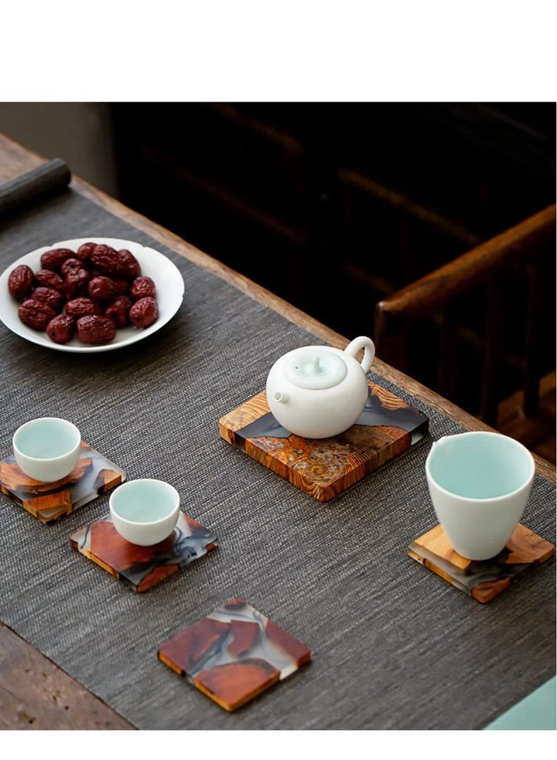 Excefore Wooden Coasters for Drinks, 6Pcs Natural Cedar Wood Coaster with Holder, Epoxy Coasters, Large Size Modern Coffee, Tea Home Decor  - Image 2