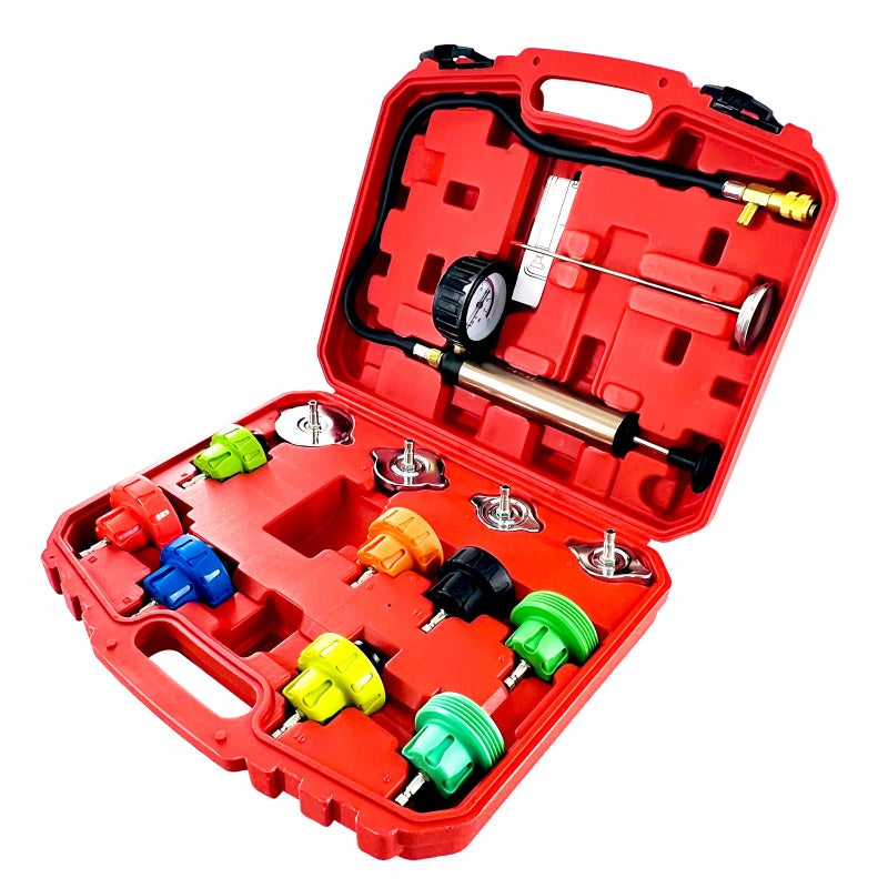 HZAUTOS 14PCS Pressure Leak Tester Tool Kit Radiator Pump Pressure Tester Kit for Automotive Cooling System Water Tank Leakage Detection