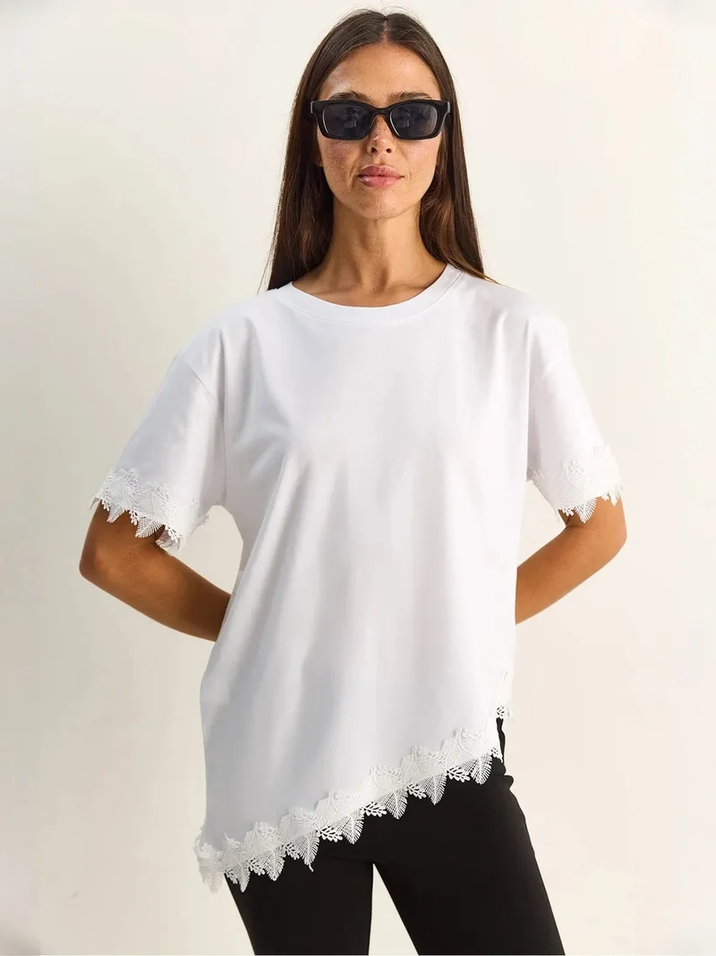 بيانكو لوتشي LUCCI Oversized Crew Neck Cotton T-Shirt
