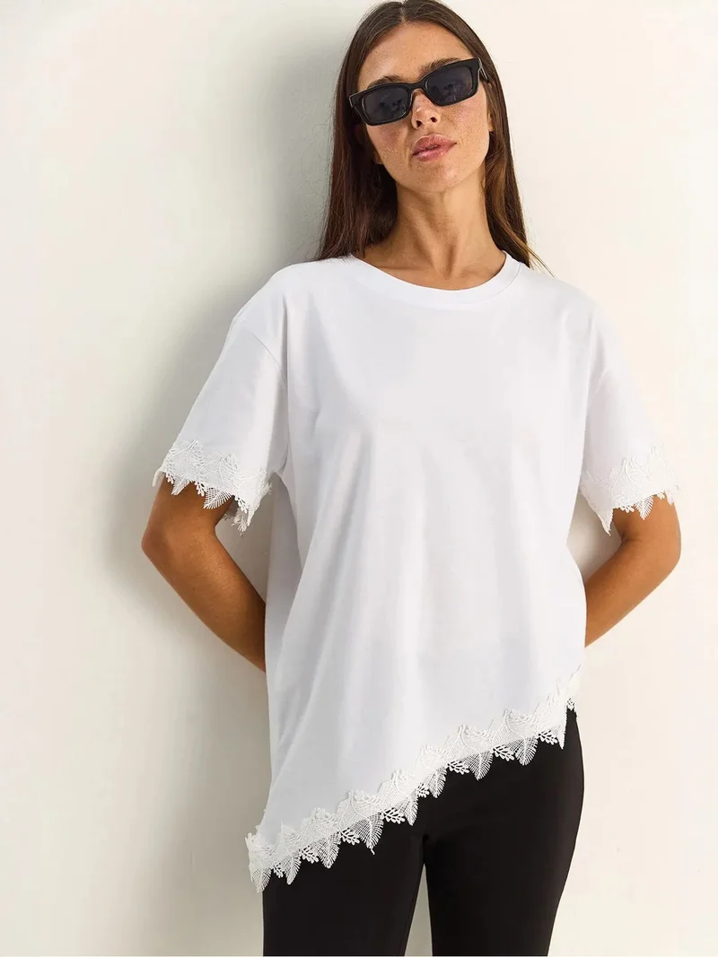 بيانكو لوتشي LUCCI Oversized Crew Neck Cotton T-Shirt