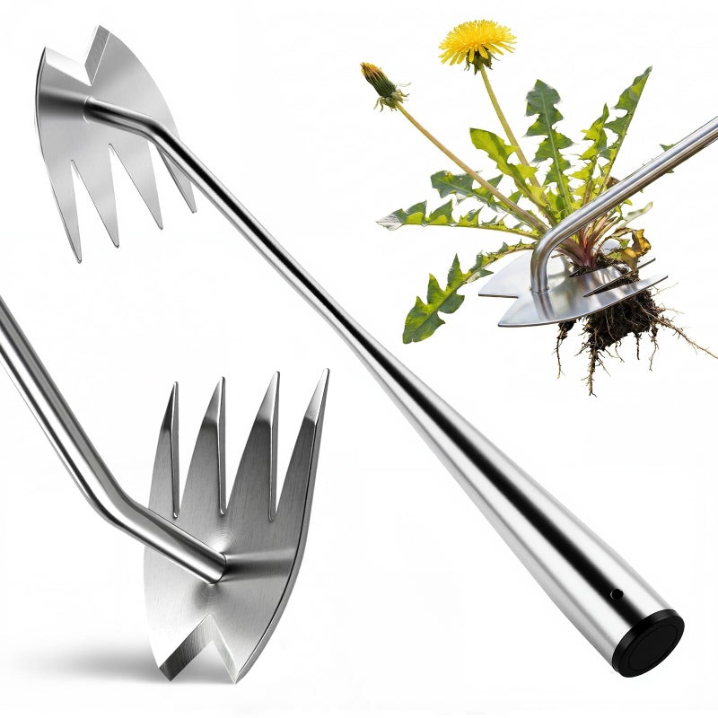 LOOHOI Upgraded Weed Puller Tool, 4-Tooth Stainless Steel Manual Weeder, Garden Weed Remover Tool for Vegetable Gardening Backyard Farm Planting & Weeding - Image 1