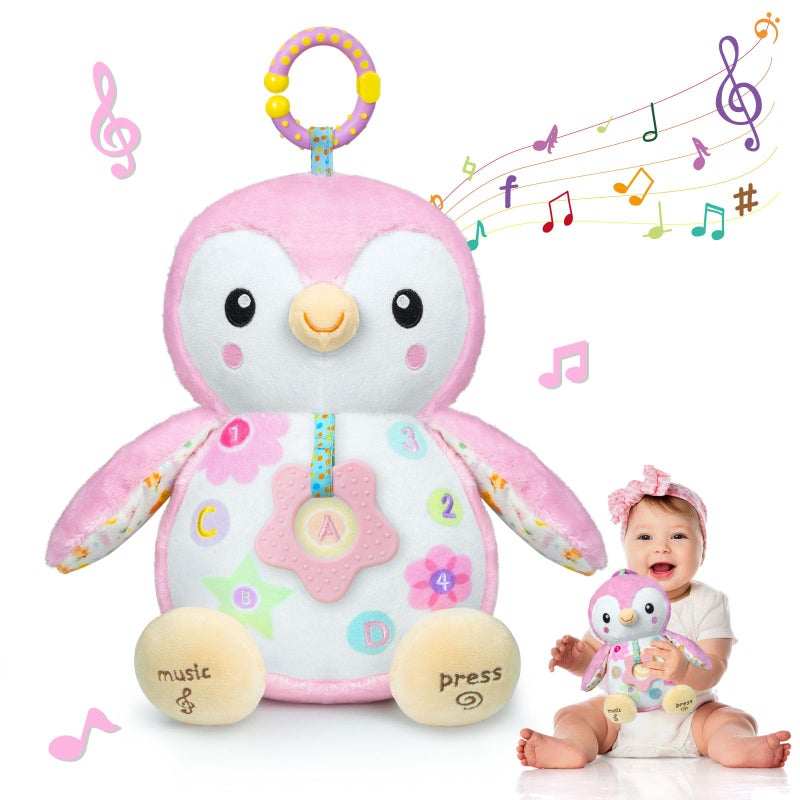 Fuzqq Baby Toys 06 MonthsMusical Plush Stuffed Animal with Rattles Crinkle PaperHanging Ring for Sensory PlayTummy Time Toys for 012 Months Girls Baby Girl Gift Pink - Image 2