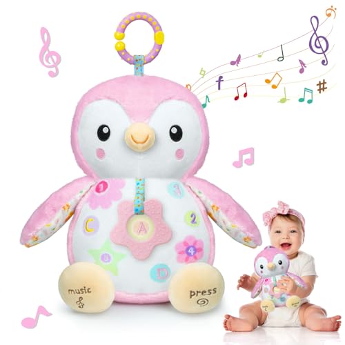 Fuzqq Baby Toys 06 MonthsMusical Plush Stuffed Animal with Rattles Crinkle PaperHanging Ring for Sensory PlayTummy Time Toys for 012 Months Girls Baby Girl Gift Pink - Image 1