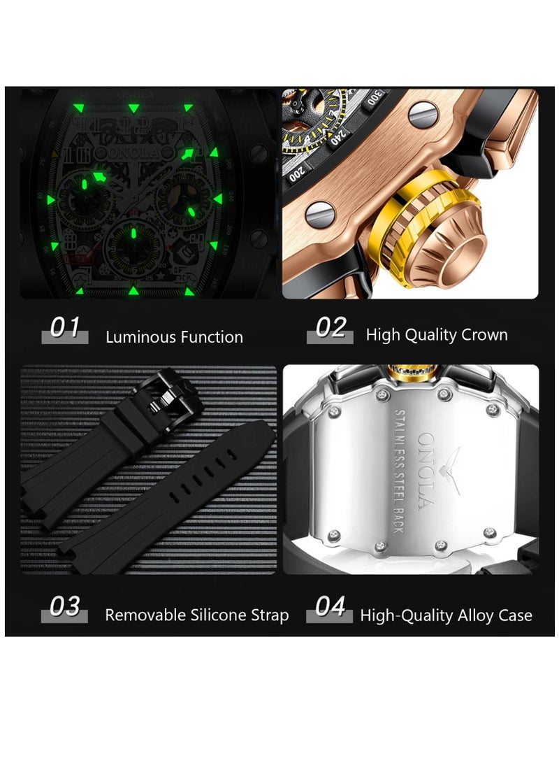 Excefore ساعات متعددة الوظائف للرجال رياضية 5ATM مقاومة للماء ساعة يد للرجال ساعة كواتز تنو شكل ساعة بونك موضة حزام سيليكون - Image 4