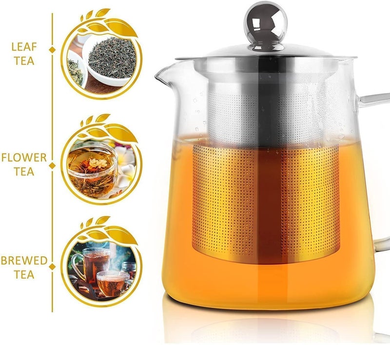 Dhanuom Loose Leaf Blooming Green Tea Maker Kettle Stovetop Microwave Safe Heat Resistant Borosilicate Glass Teapot with Premium Fine Mesh StainlessSteel Infuser and Lid1pcs - Image 3