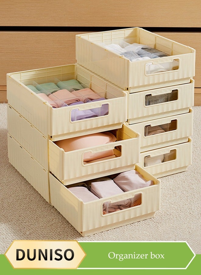 DUNISO 3 Layer Underwear storage organizer, expandable clothing storage box, drawer style sorting box, stackable storage box, suitable for storing clothes, underwear, socks, beige  - Image 1