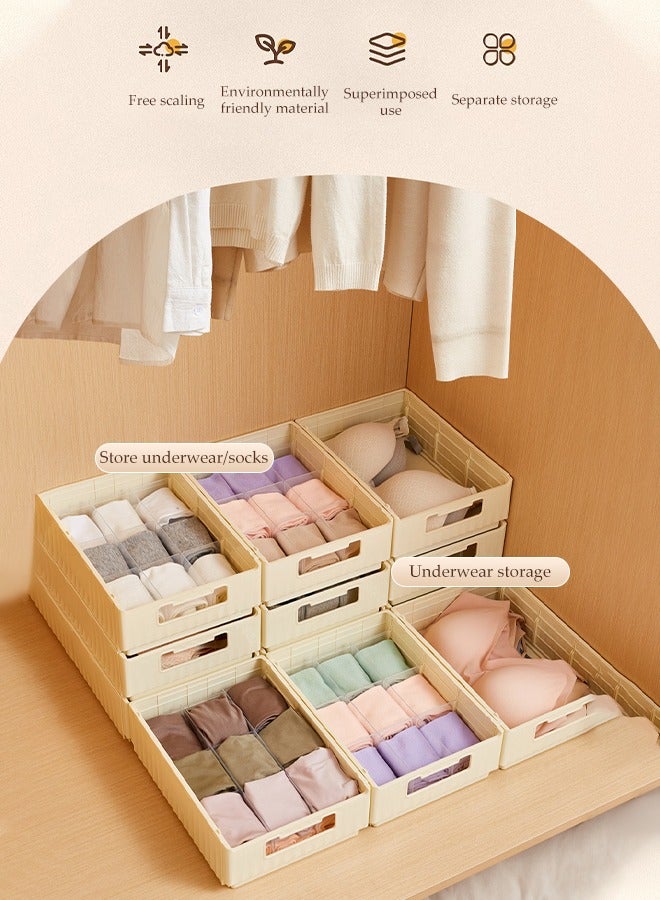 DUNISO 3 Layer Underwear storage organizer, expandable clothing storage box, drawer style sorting box, stackable storage box, suitable for storing clothes, underwear, socks, beige  - Image 2