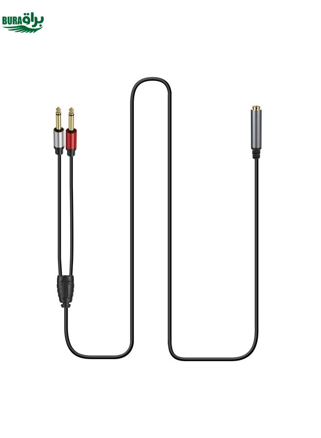 BURAQ 0.3m 6.35mm TRS Stereo Female to 2 x 6.35mm TS Male Mono Audio Adapter Cable(Black) - Image 1