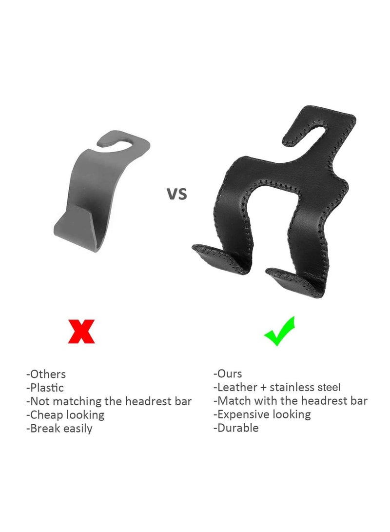 SYOSI Car Headrest Hooks Upgraded 2 in 1 Metal Hanger Covered with Leather for Back Seat Storage Organizer for Hanging Purse Bags Umbrellas and Other Car Interior Groceries - Image 4