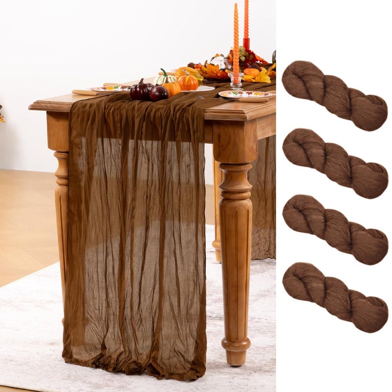 DeZerlor Brown Cheesecloth Table Runner 4 Pack Spring Table Runners Boho Gauze 120 Inches Marron Cheese Cloth Table Decor for Wedding Bridal Baby Shower Valentine's Day - Image 1