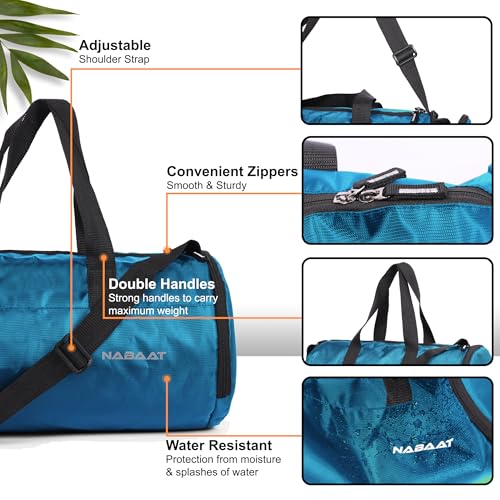 NABAAT EliteFit Classic Gym Bag for Men & Women Sports Bag/Kit Bag with Separate Shoe Compartment (Blue, GMB-BLU-9) - Image 3