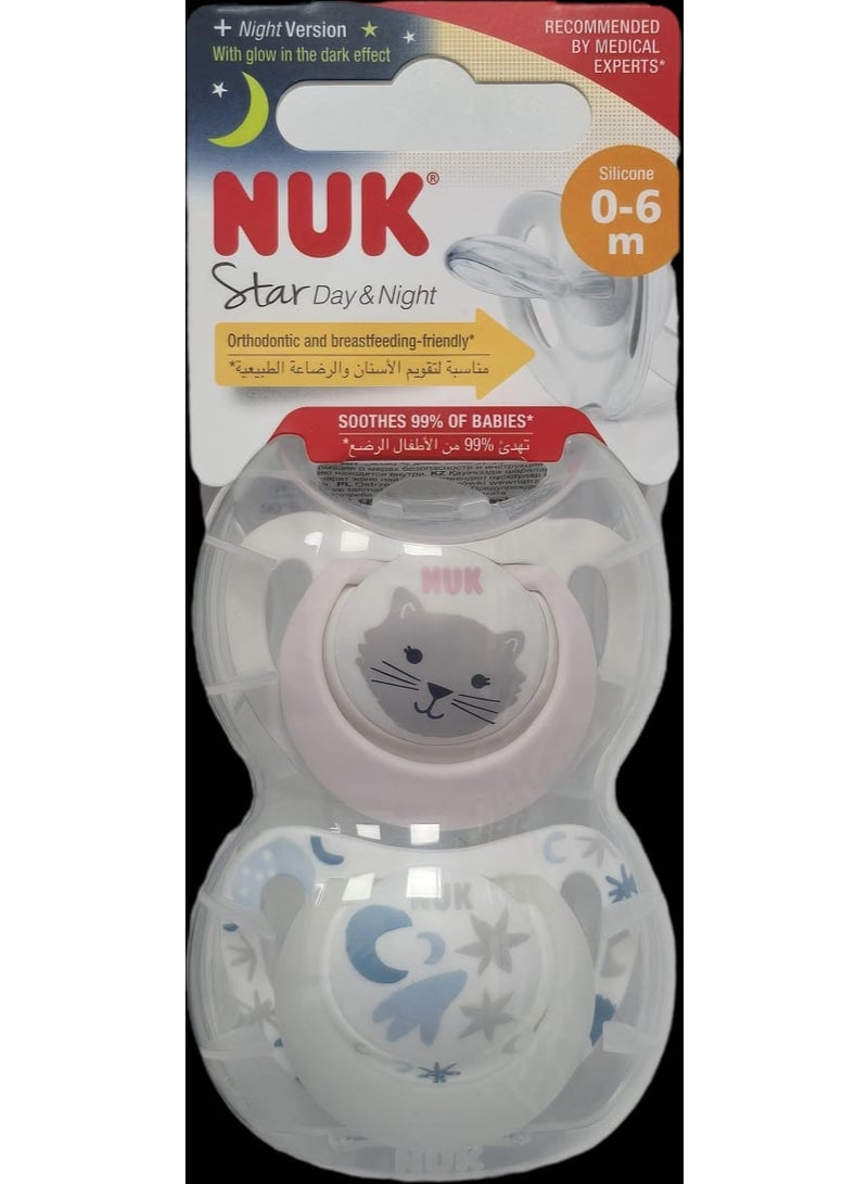 NUK Star Silicone Soother Day/Night 0-6m A