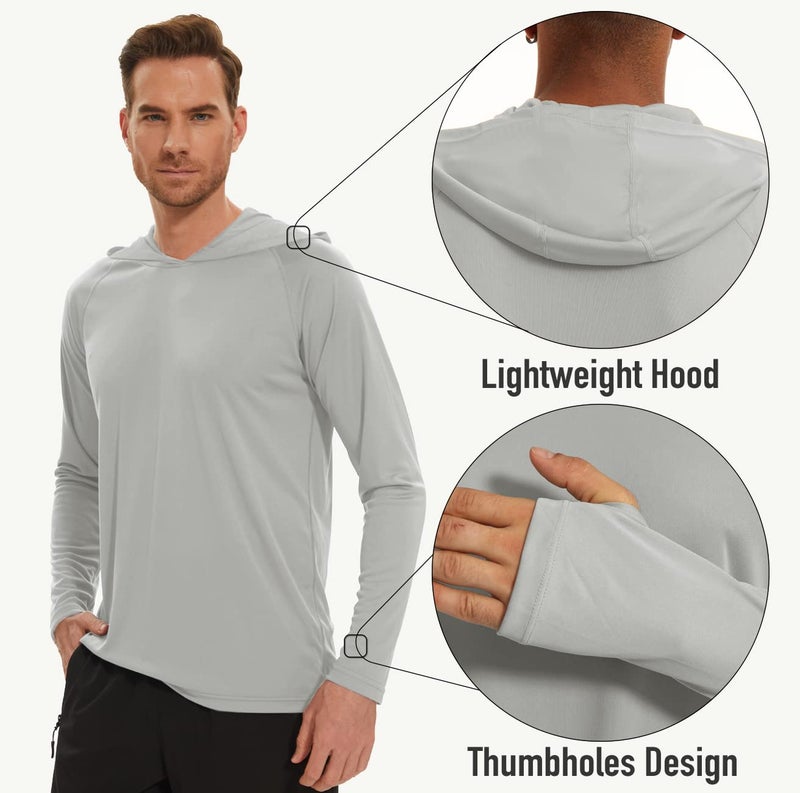 MAGCOMSEN Mens Long Sleeve T Shirts Hoodie with Thumb Holes Men Sun Shirts UV Protection Long Sleeve Moisture Wicking Active Shirts Grey - Image 5