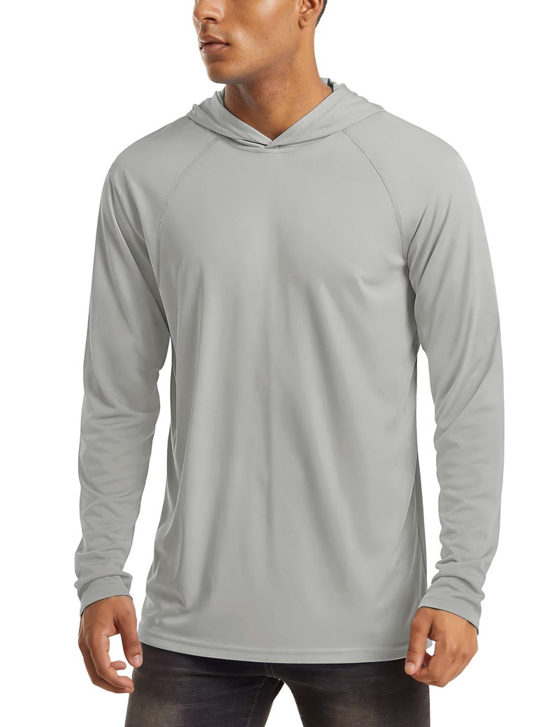 MAGCOMSEN Mens Long Sleeve T Shirts Hoodie with Thumb Holes Men Sun Shirts UV Protection Long Sleeve Moisture Wicking Active Shirts Grey - Image 1