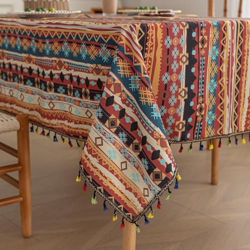 Erbnaryx Handblock Print Tablecloth for Square Tables Red Table Cover with Fringed Edges Decorative Tablecloth for Kitchen and Dining Room59x 59 - Image 1