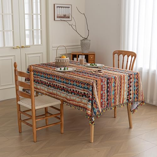 Erbnaryx Handblock Print Tablecloth for Square Tables Red Table Cover with Fringed Edges Decorative Tablecloth for Kitchen and Dining Room59x 59 - Image 3