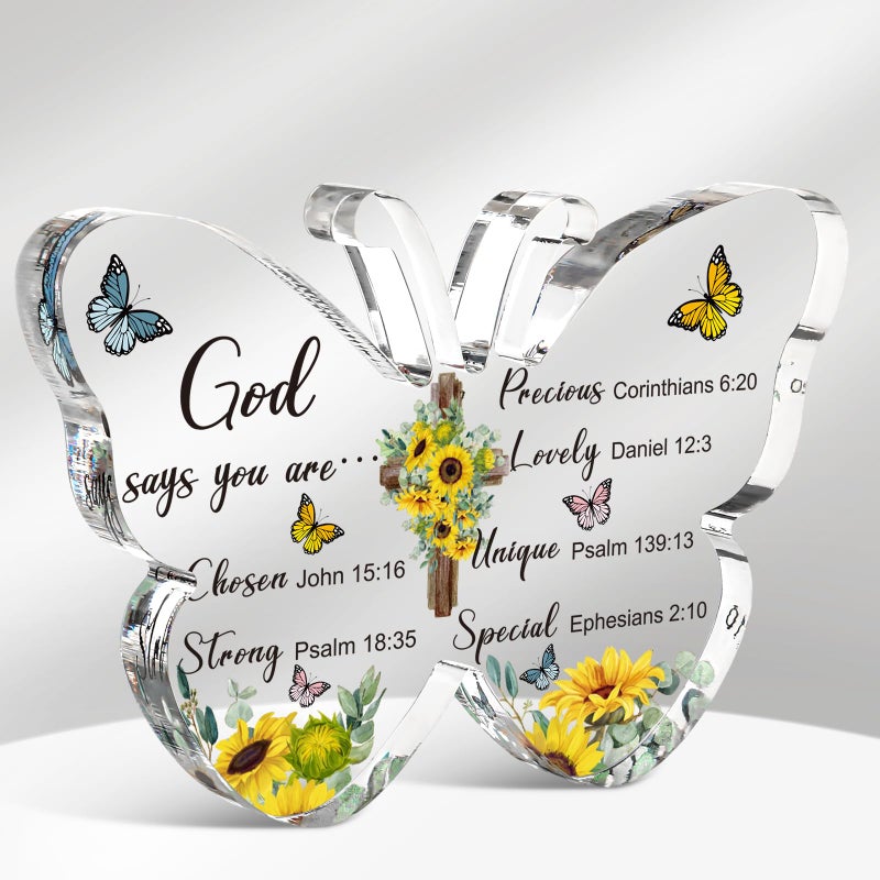 Barydat Christian Gifts Bible Verses Religious Sunflower Gifts for Women Men Butterfly Religious Catholic Scripture Faith Acrylic Prayer Decor for Mother Day Birthday Female Friend Family Coworker - Image 1