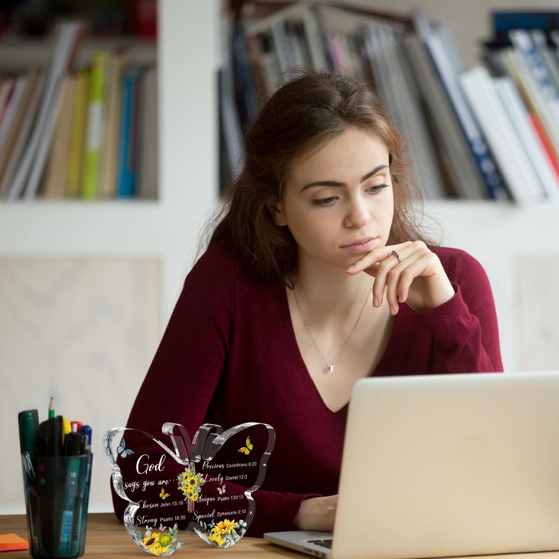 Barydat Christian Gifts Bible Verses Religious Sunflower Gifts for Women Men Butterfly Religious Catholic Scripture Faith Acrylic Prayer Decor for Mother Day Birthday Female Friend Family Coworker - Image 5