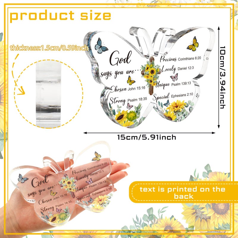 Barydat Christian Gifts Bible Verses Religious Sunflower Gifts for Women Men Butterfly Religious Catholic Scripture Faith Acrylic Prayer Decor for Mother Day Birthday Female Friend Family Coworker - Image 3