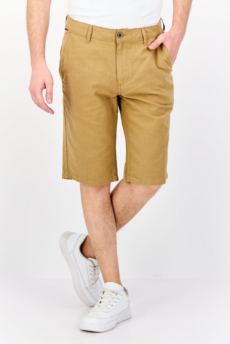 DeFacto Men Solid Basic Shorts, Khaki - Image 1