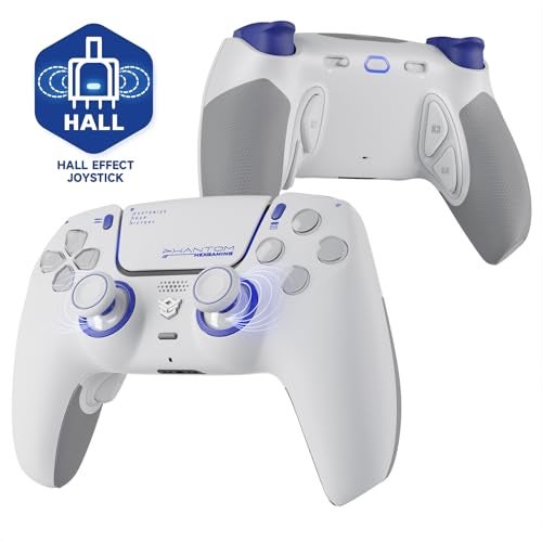 HEXGAMING PHANTOM Pro Controller with 4 Remappable Buttons, 6 Remapping Profiles, 8 Interchangeable Analog Stick, and Adjustable Triggers Compatible with ps5, PC, Mobile - Hall Effect Vision White - Image 1