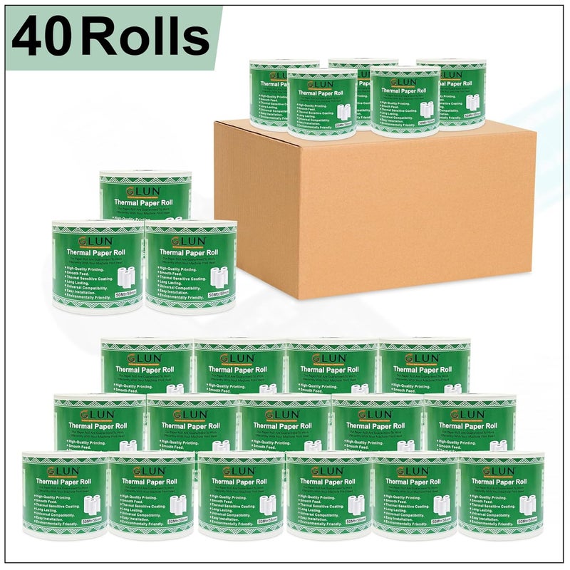 GLUN® ® POS Receipt Thermal Paper Rolls 58mm(2 inch) x 50 Meter, Smooth Printing for Cash Register & Billing (Pack of 40) - Image 2