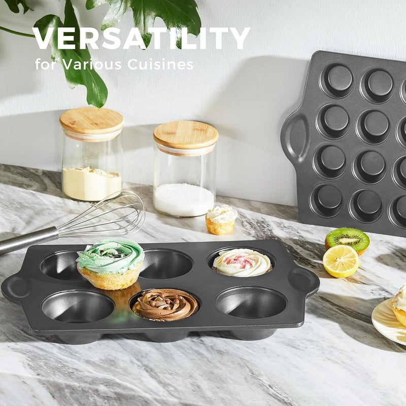 HONGBAKE Nonstick Jumbo Muffin Pan, 2 Pack Large Cupcake Tin for Baking, Cup Cake Tray, 3.5dia, 6 Cup, Premium, Extra Thick, Dishwasher Safe - Image 5