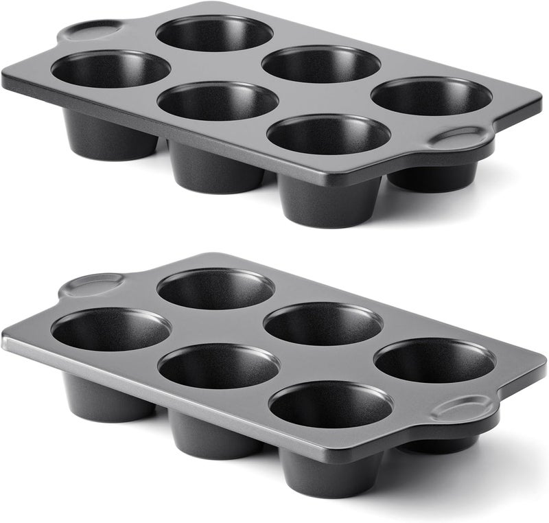 HONGBAKE Nonstick Jumbo Muffin Pan, 2 Pack Large Cupcake Tin for Baking, Cup Cake Tray, 3.5dia, 6 Cup, Premium, Extra Thick, Dishwasher Safe - Image 1