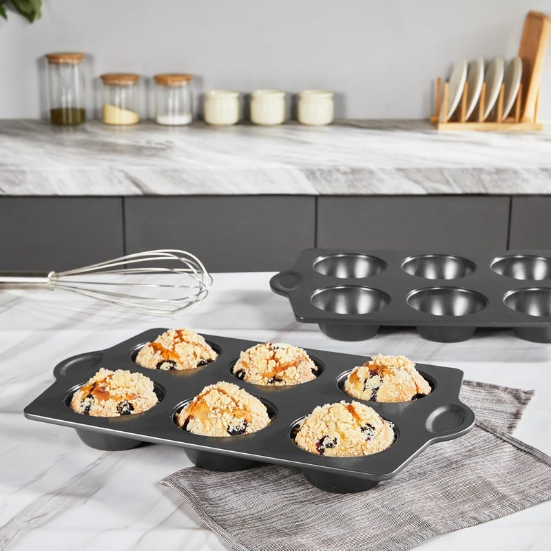HONGBAKE Nonstick Jumbo Muffin Pan, 2 Pack Large Cupcake Tin for Baking, Cup Cake Tray, 3.5dia, 6 Cup, Premium, Extra Thick, Dishwasher Safe - Image 3