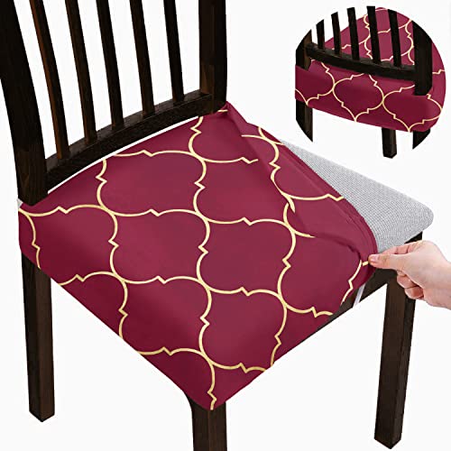 BRIDA Stretchable Floral Geometric Printed Dining Chair Seat Covers Elastic Chair Seat Case Protector, Slipcovers (Maroon Diamond, 4 Seat Cover) - Image 1