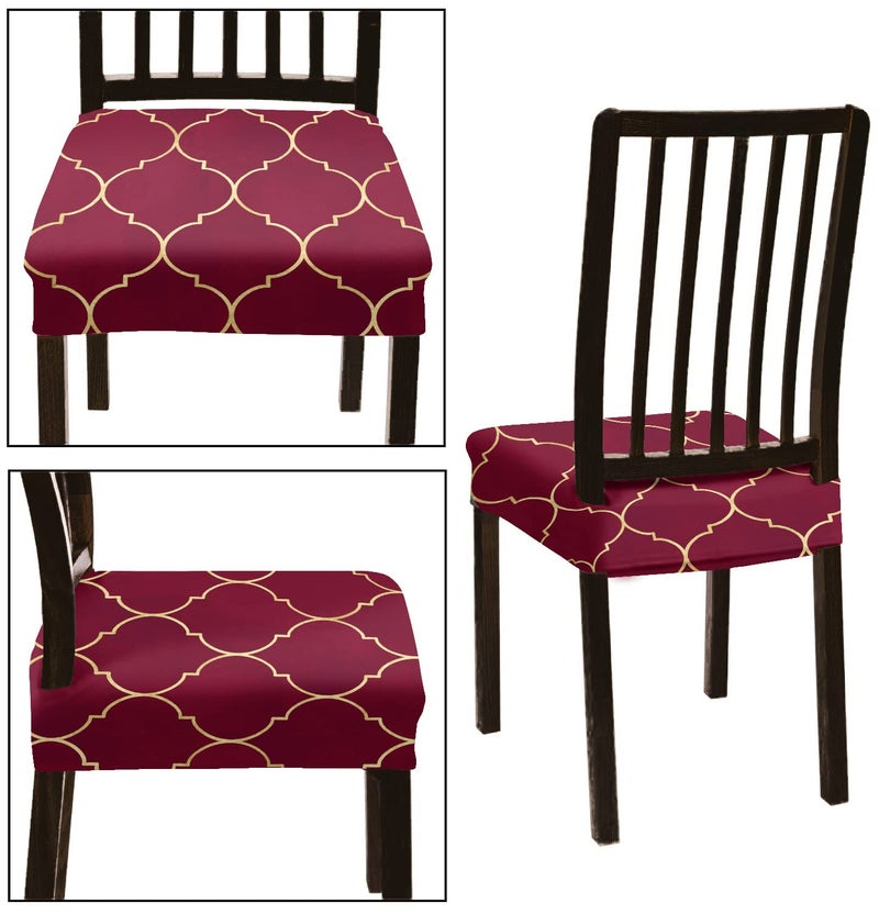 BRIDA Stretchable Floral Geometric Printed Dining Chair Seat Covers Elastic Chair Seat Case Protector, Slipcovers (Maroon Diamond, 4 Seat Cover) - Image 2