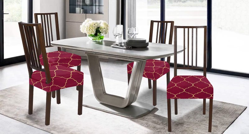 BRIDA Stretchable Floral Geometric Printed Dining Chair Seat Covers Elastic Chair Seat Case Protector, Slipcovers (Maroon Diamond, 4 Seat Cover) - Image 3