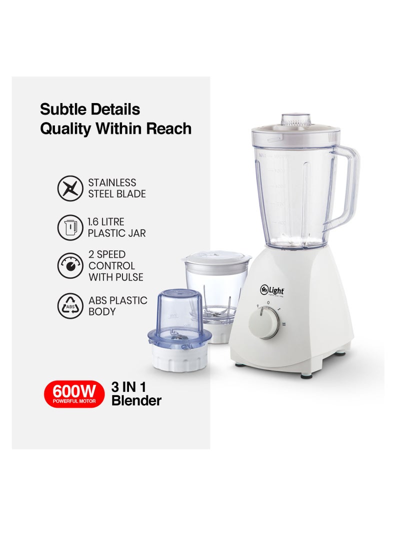 Mr. Light - Mr.Light 3-IN-1 Blender| 600W Powerful Copper Motor with Stainless Steel Blades | 2 Speed and Pulse Function with 1.6L Blending Jar|2 Year Warranty - Image 1