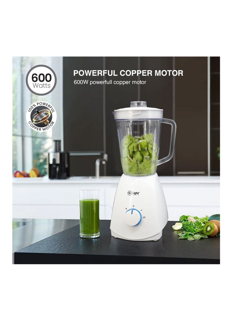 Mr. Light - Mr.Light 3-IN-1 Blender| 600W Powerful Copper Motor with Stainless Steel Blades | 2 Speed and Pulse Function with 1.6L Blending Jar|2 Year Warranty - Image 1