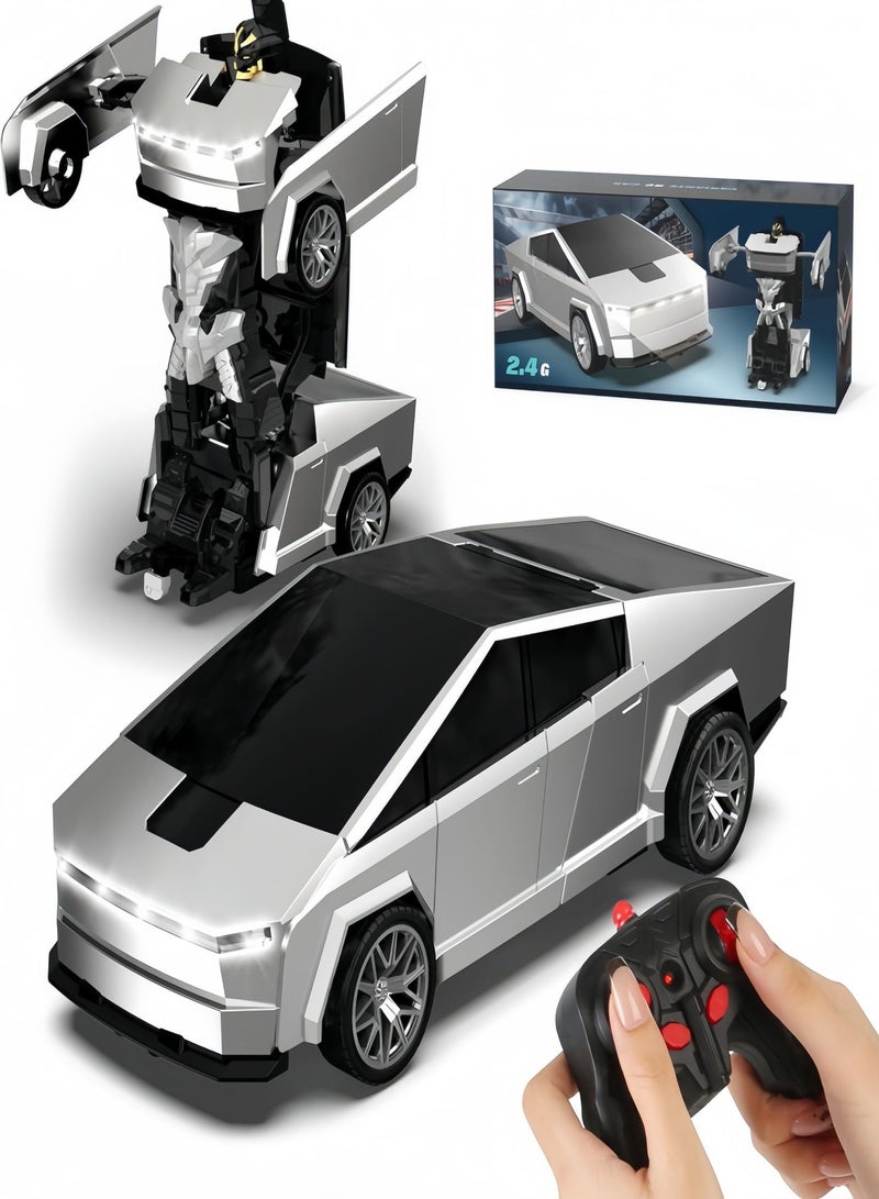 Remote Control Car Cyber-Inspired Transformer Cars, 2 in 1 One Key Deformation Cyber Truck Remote Control Toy Car with LED Light, 360° Rotation Stunt Vehicle Rechargeable Gift for Kids Boys - Image 1