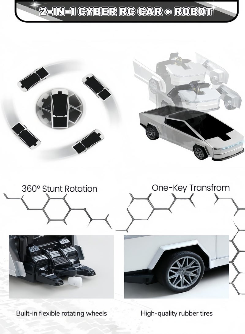 Remote Control Car Cyber-Inspired Transformer Cars, 2 in 1 One Key Deformation Cyber Truck Remote Control Toy Car with LED Light, 360° Rotation Stunt Vehicle Rechargeable Gift for Kids Boys - Image 2